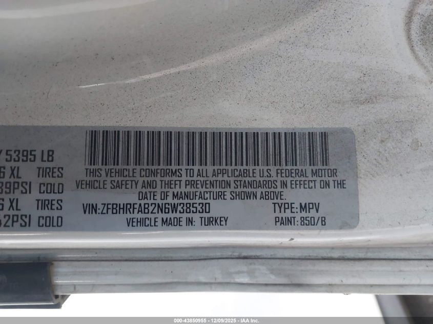 2022 Ram Promaster City Cargo Van VIN: ZFBHRFAB2N6W38530 Lot: 43850955