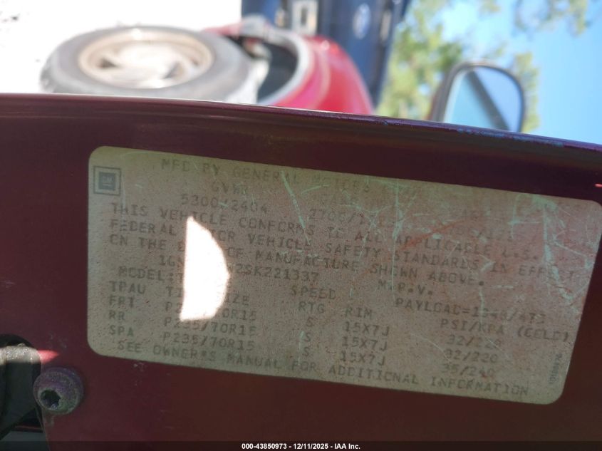 1995 Chevrolet Blazer VIN: 1GNDT13W2SK221337 Lot: 43850973