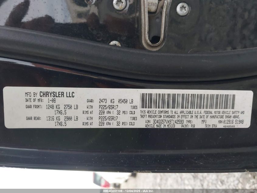 2009 Dodge Journey Sxt VIN: 3D4GG57VX9T142593 Lot: 43851186