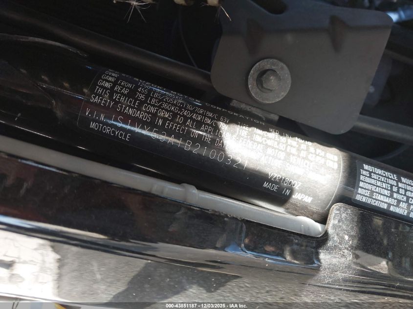 2011 Suzuki Vzr1800 Z VIN: JS1VY53A1B2100321 Lot: 43851187