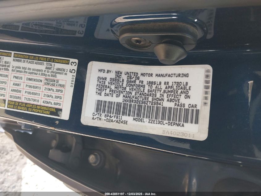 2006 Toyota Corolla Le VIN: 1NXBR32E56Z725941 Lot: 43851197