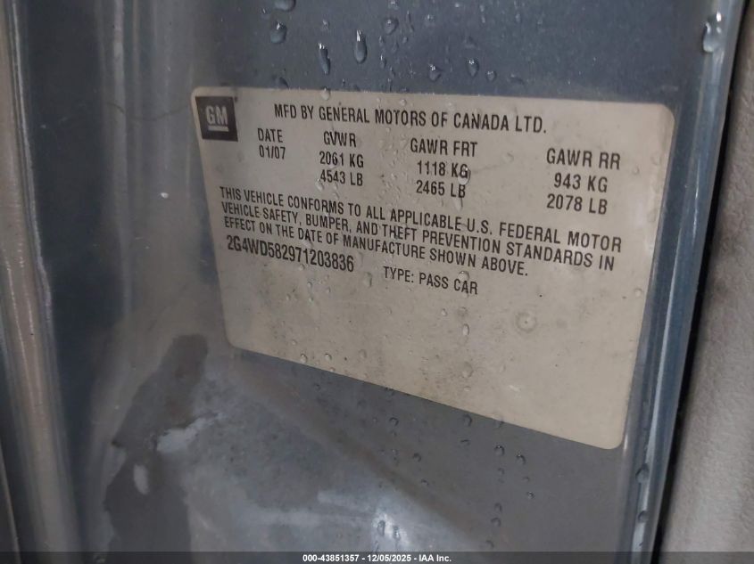 2007 Buick Lacrosse Cxl VIN: 2G4WD582971203836 Lot: 43851357