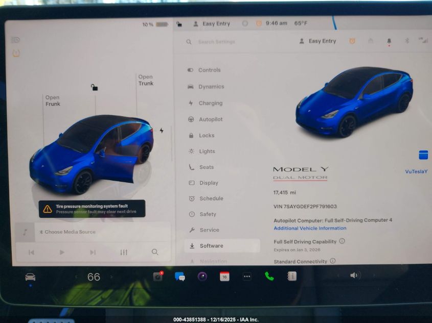 2023 Tesla Model Y Performance Dual Motor All-Wheel Drive VIN: 7SAYGDEF2PF791603 Lot: 43851388