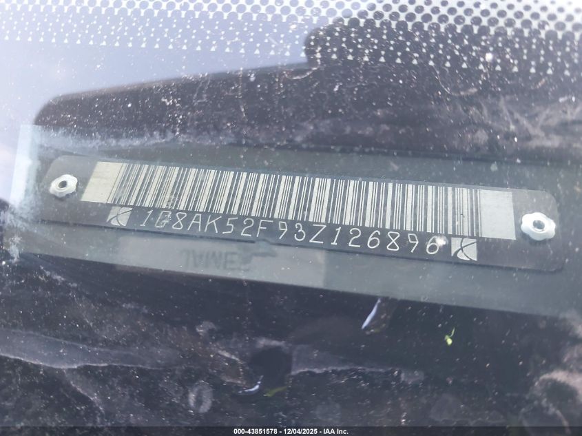 2003 Saturn Ion 3 VIN: 1G8AK52F93Z126896 Lot: 43851578