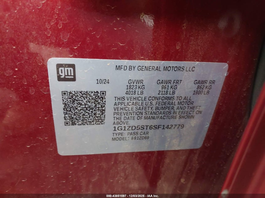 1G1ZD5ST6SF142779 2025 CHEVROLET MALIBU photo no. 9