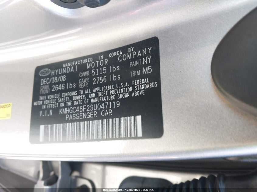 KMHGC46F29U047119 2009 HYUNDAI GENESIS photo no. 9