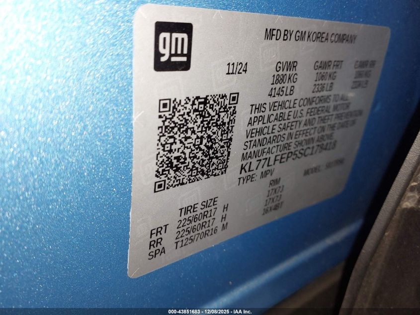 2025 Chevrolet Trax Fwd Ls VIN: KL77LFEP5SC178418 Lot: 43851683