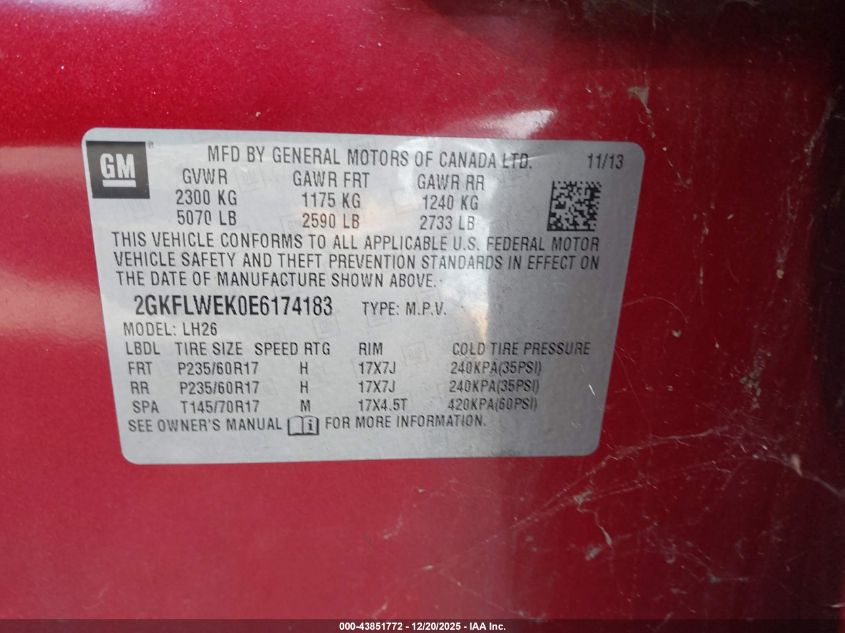 2014 GMC Terrain Sle-2 VIN: 2GKFLWEK0E6174183 Lot: 43851772