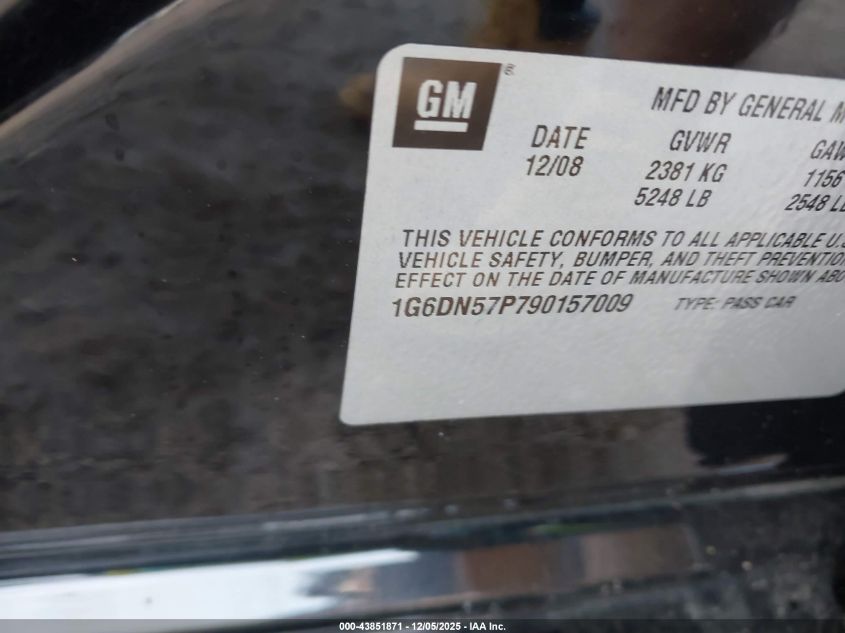 2009 Cadillac Cts-V VIN: 1G6DN57P790157009 Lot: 43851871