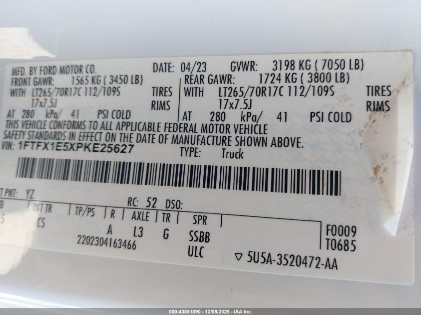 2023 Ford F-150 Xl VIN: 1FTFX1E5XPKE25627 Lot: 43851890