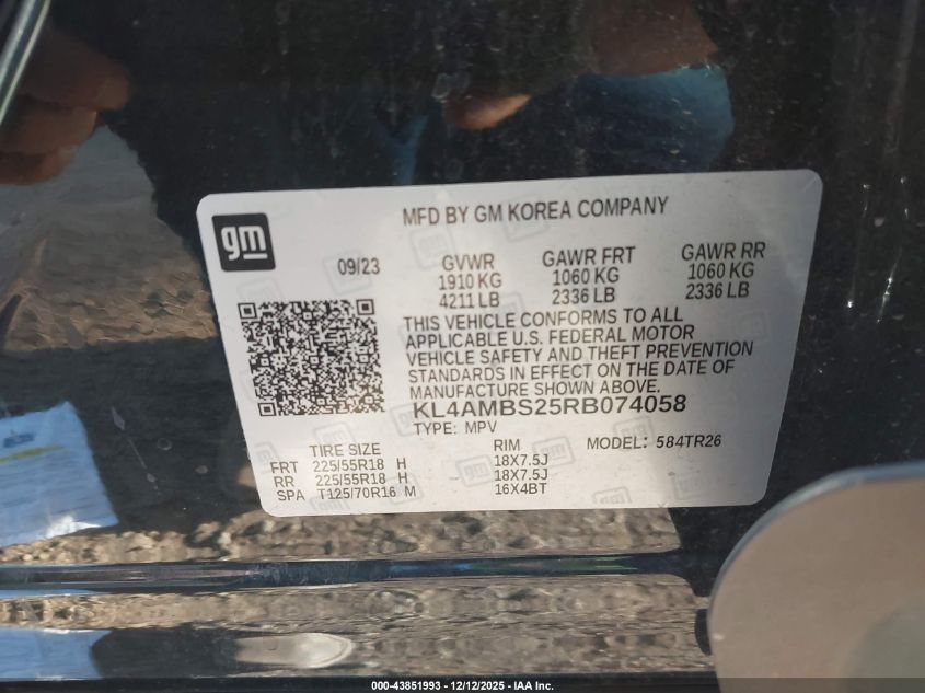 2024 Buick Encore Gx Preferred Fwd VIN: KL4AMBS25RB074058 Lot: 43851993