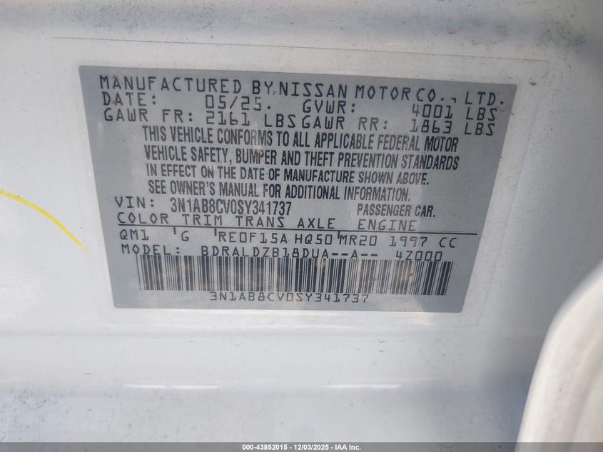 3N1AB8CV0SY341737 2025 NISSAN SENTRA photo no. 9