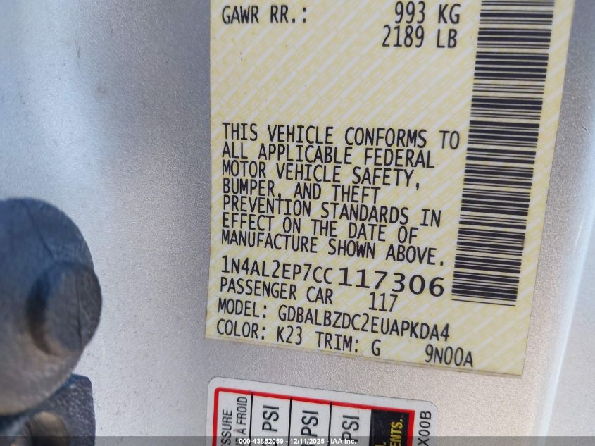 2012 Nissan Altima 2.5 S VIN: 1N4AL2EP7CC117306 Lot: 43852059