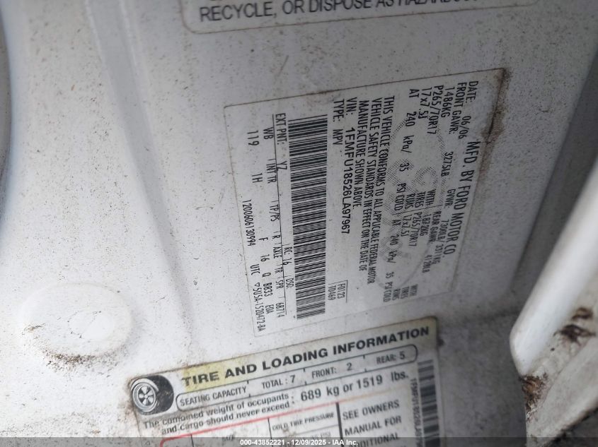 2006 Ford Expedition Eddie Bauer VIN: 1FMFU18526LA97967 Lot: 43852221