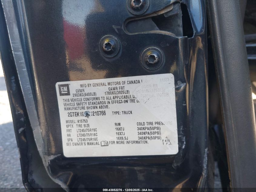 2004 GMC Sierra 1500 Sle VIN: 2GTEK19T341210766 Lot: 43852276