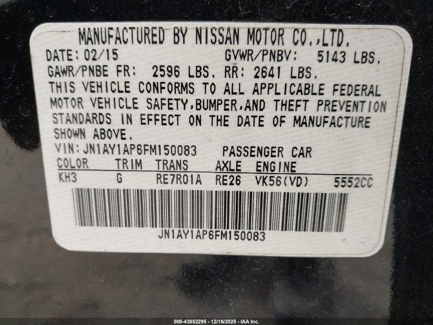 2015 Infiniti Q70 5.6 VIN: JN1AY1AP6FM150083 Lot: 43852295