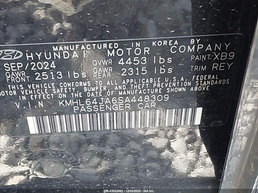 2025 Hyundai Sonata Sel VIN: KMHL64JA6SA448309 Lot: 43852462