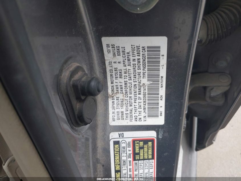 2009 Honda Civic Hybrid VIN: JHMFA36209S014157 Lot: 43852507