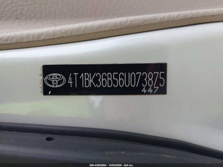 2006 Toyota Avalon Xls VIN: 4T1BK36B56U073875 Lot: 43852564