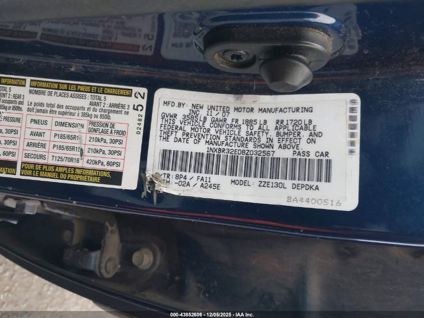 2008 Toyota Corolla Ce VIN: 1NXBR32E08Z032567 Lot: 43852606