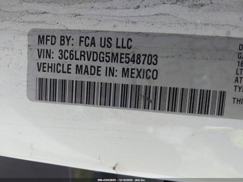 2021 Ram Promaster 2500 High Roof 159 Wb VIN: 3C6LRVDG5ME548703 Lot: 43852655