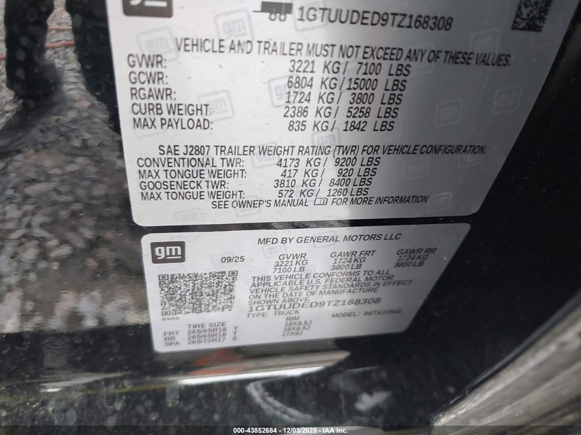 1GTUUDED9TZ168308 2026 GMC SIERRA photo no. 9