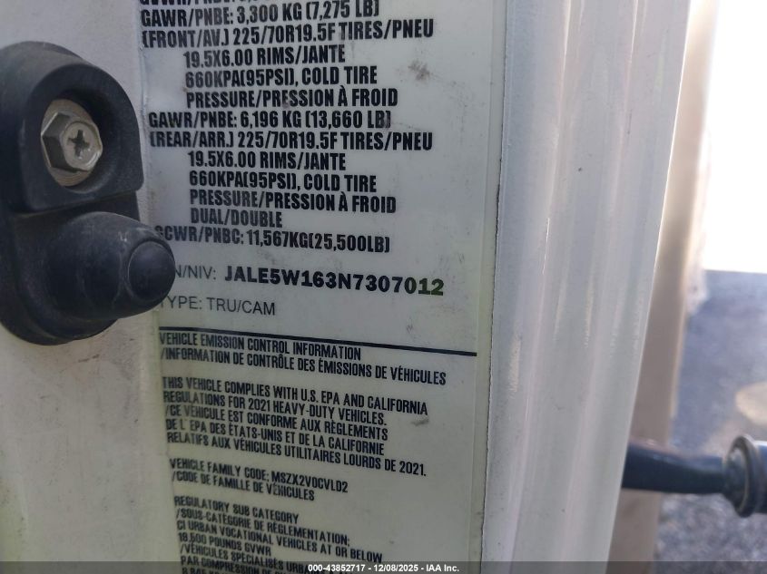 2022 Isuzu Nrr VIN: JALE5W163N7307012 Lot: 43852717