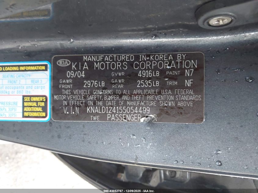 2005 Kia Amanti VIN: KNALD124155054499 Lot: 43852787