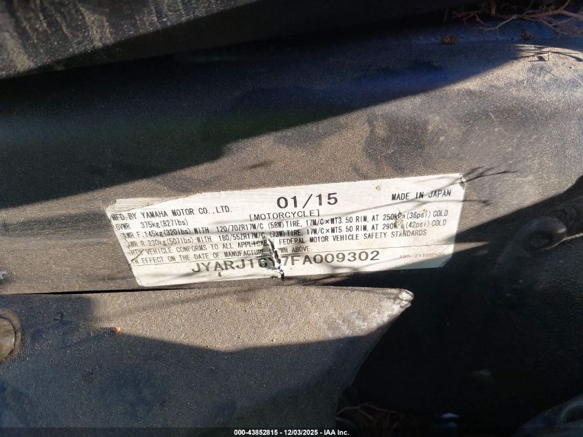 2015 Yamaha Yzfr6 C VIN: JYARJ16Y7FA009302 Lot: 43852815