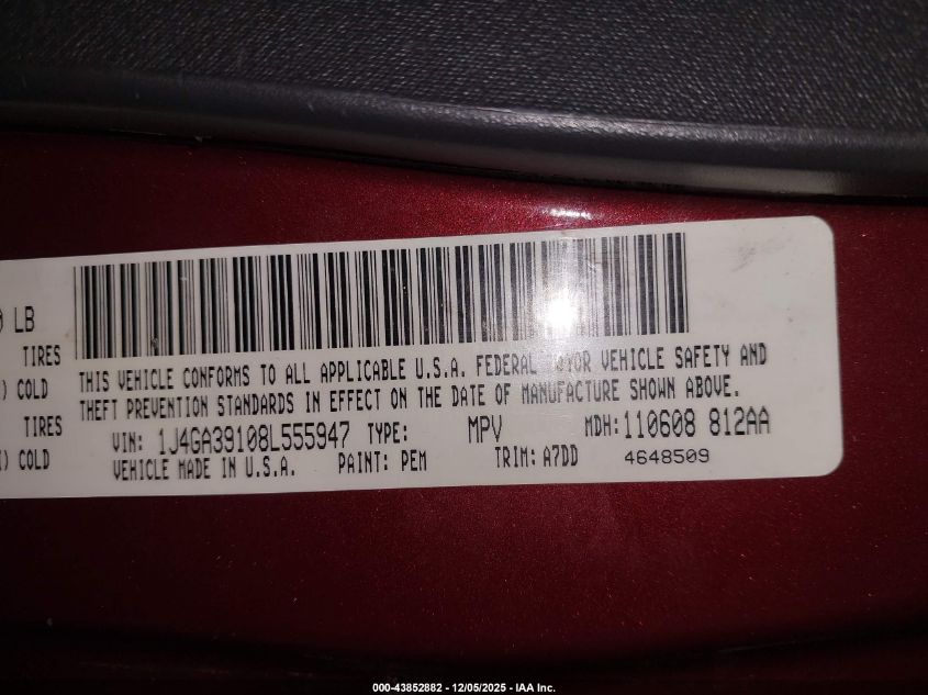 2008 Jeep Wrangler Unlimited X VIN: 1J4GA39108L555947 Lot: 43852882