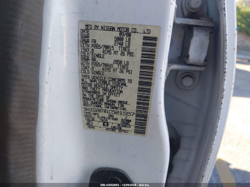 2001 Nissan Xterra Xe-V6 VIN: 5N1ED28T01C521557 Lot: 43852892