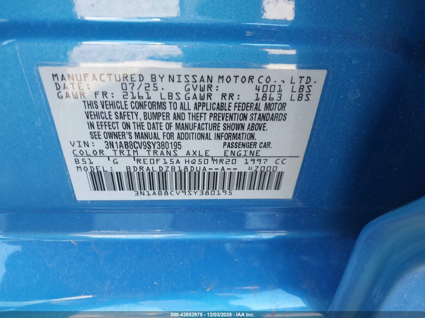 3N1AB8CV9SY380195 2025 NISSAN SENTRA photo no. 9