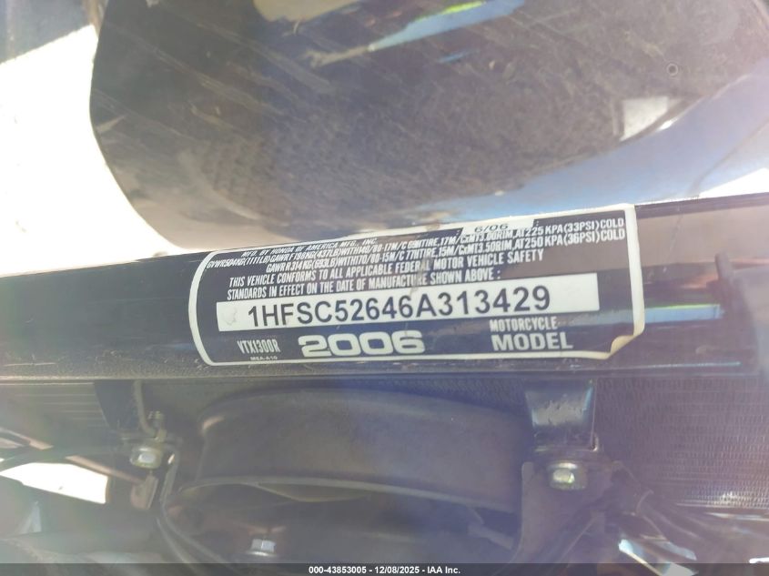 2006 Honda Vtx1300 R VIN: 1HFSC52646A313429 Lot: 43853005