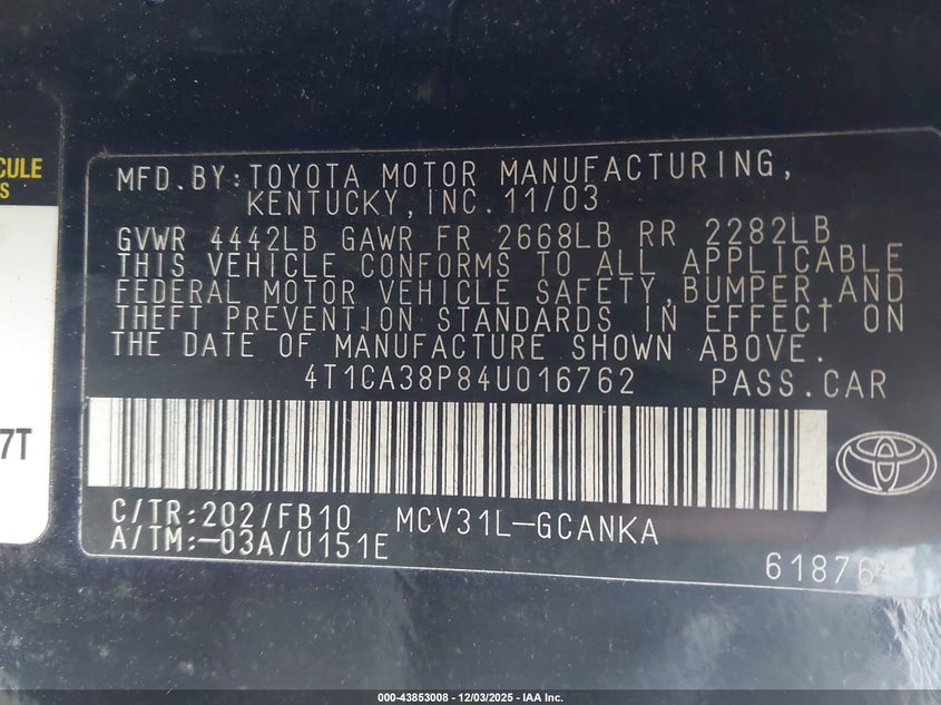 4T1CA38P84U016762 2004 TOYOTA CAMRY SOLARA photo no. 9
