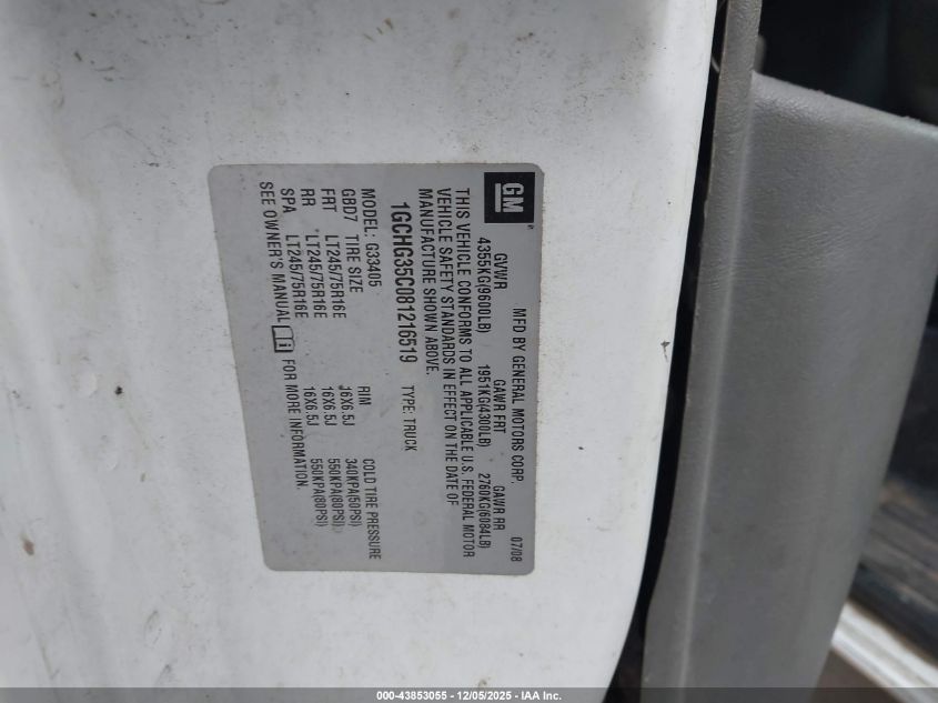 2008 Chevrolet Express Work Van VIN: 1GCHG35C081216519 Lot: 43853055