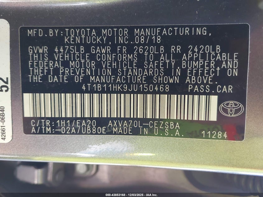 4T1B11HK9JU150468 2018 TOYOTA CAMRY photo no. 9