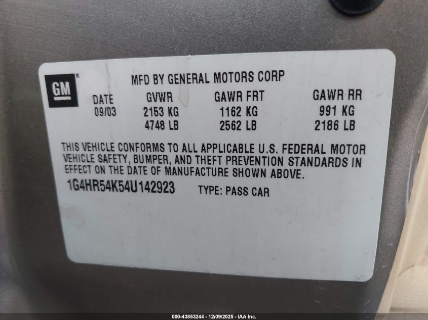 2004 Buick Lesabre Limited VIN: 1G4HR54K54U142923 Lot: 43853244