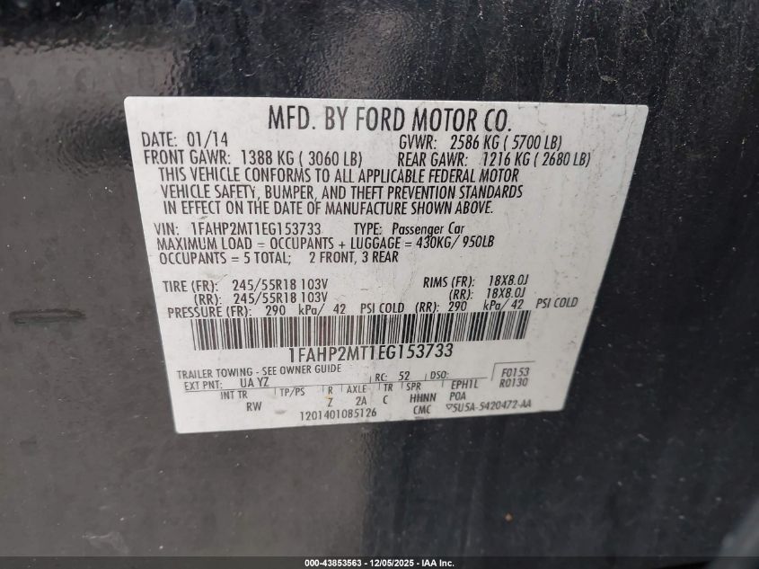 2014 Ford Police Interceptor VIN: 1FAHP2MT1EG153733 Lot: 43853563