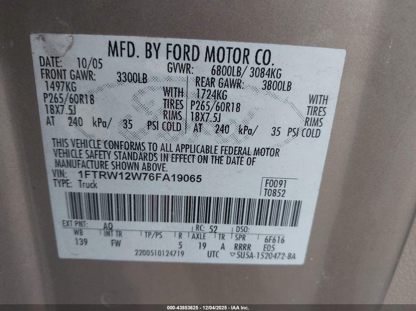 1FTRW12W76FA19065 2006 FORD F-150 photo no. 9