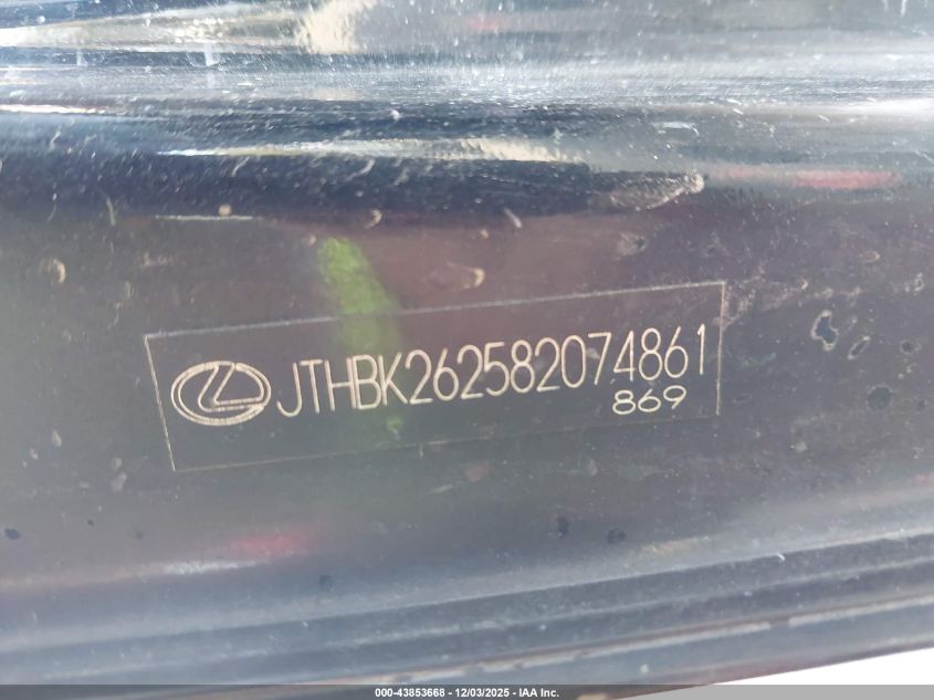 2008 Lexus Is 250 VIN: JTHBK262582074861 Lot: 43853668