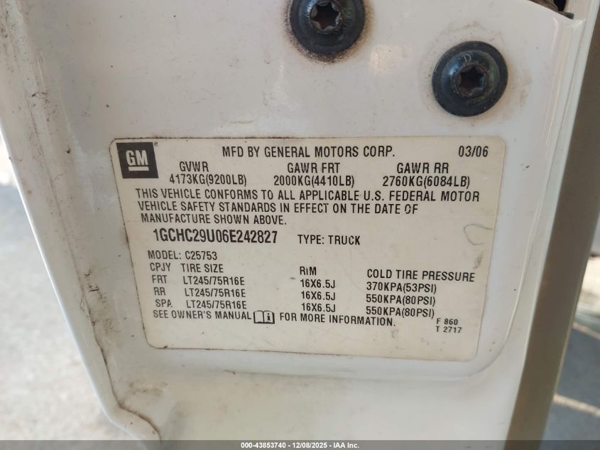 2006 Chevrolet Silverado 2500Hd Ls VIN: 1GCHC29U06E242827 Lot: 43853740