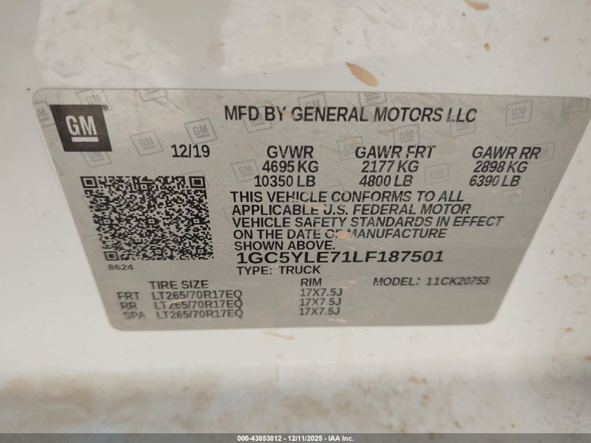 2020 Chevrolet Silverado 2500Hd 4Wd Standard Bed Wt VIN: 1GC5YLE71LF187501 Lot: 43853812