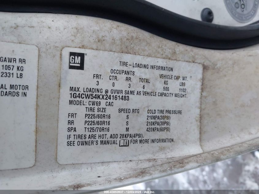 2002 Buick Park Avenue VIN: 1G4CW54KX24161483 Lot: 43853937