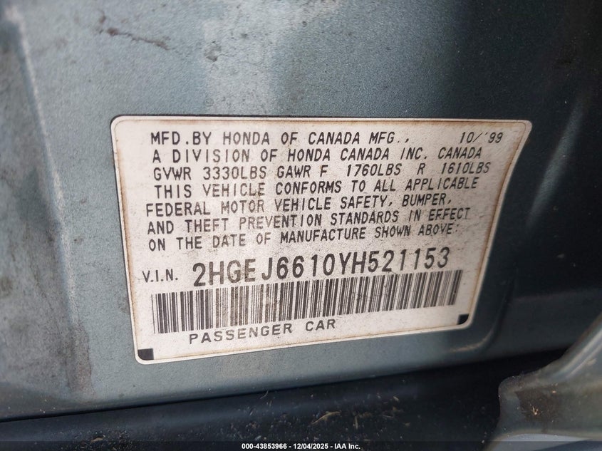 2HGEJ6610YH521153 2000 HONDA CIVIC photo no. 9