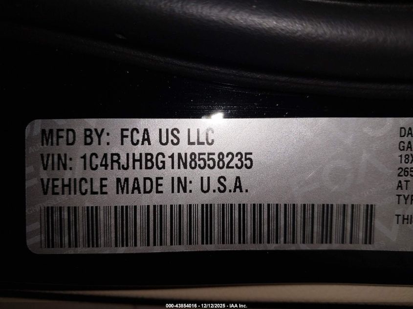 2022 Jeep Grand Cherokee Limited 4X4 VIN: 1C4RJHBG1N8558235 Lot: 43854016