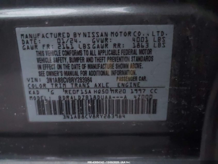 2024 Nissan Sentra Sv Xtronic Cvt VIN: 3N1AB8CV8RY283984 Lot: 43854142