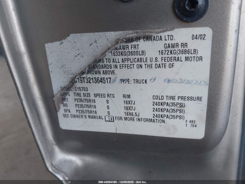 2002 Chevrolet Silverado 1500 Ls VIN: 2GCEC19T321364517 Lot: 43854160