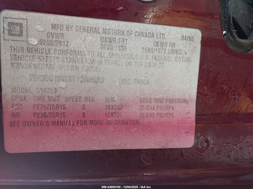 1996 Chevrolet Gmt-400 C1500 VIN: 2GCEC19R3T1200559 Lot: 43854192