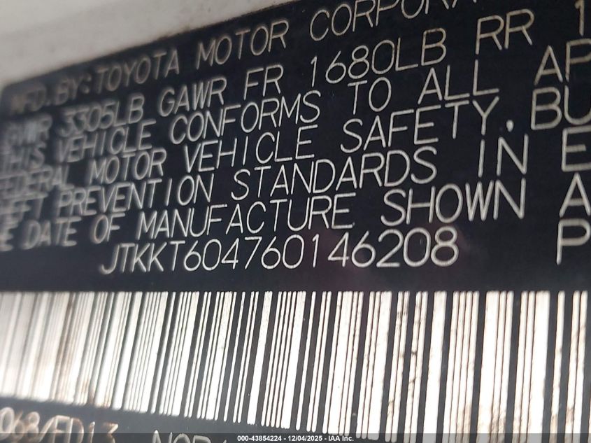 2006 Scion Xa VIN: JTKKT604760146208 Lot: 43854224