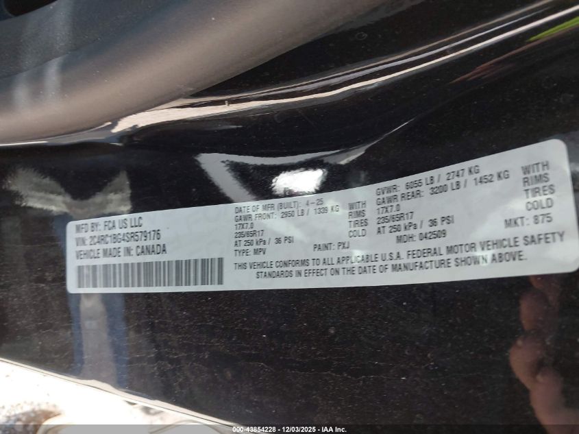 2025 Chrysler Pacifica Select VIN: 2C4RC1BG4SR579176 Lot: 43854228